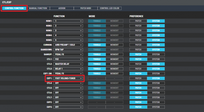 『CONTROL FUNCTION』の『EXP1』